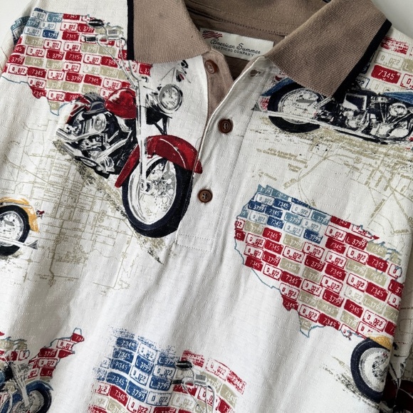 American Summer Motorcycle Textured Cotton Polo - Picture 2 of 7